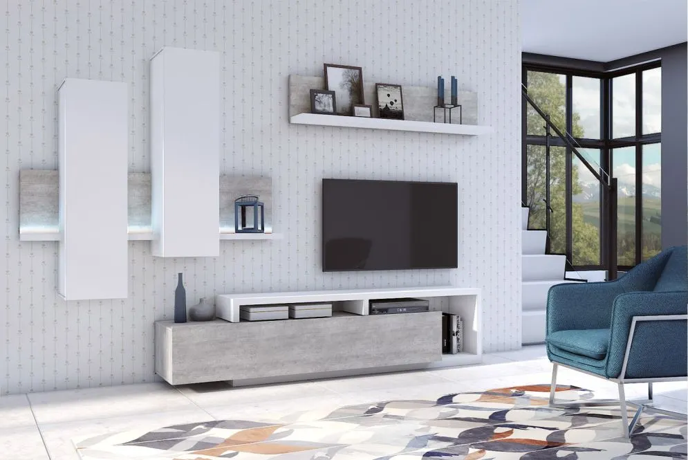 Witryna wisząca BOTA biała/beton colorado HELVETIA | MIRAT. styl LOFT kolekcja BOTA