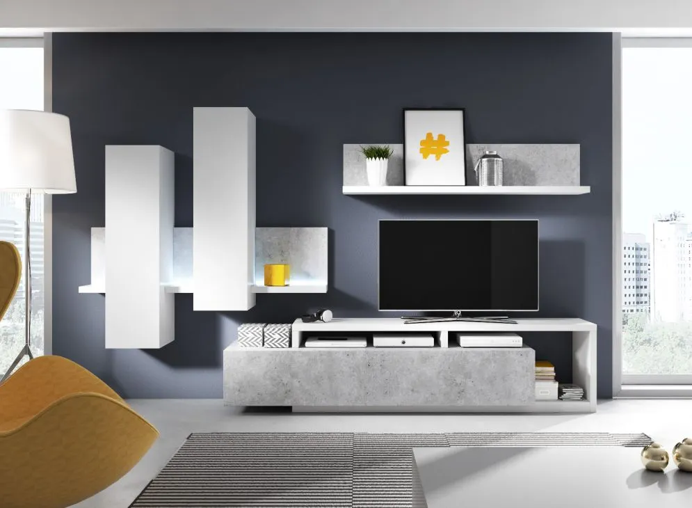 Witryna wisząca BOTA biała/beton colorado HELVETIA | MIRAT. styl LOFT kolekcja BOTA
