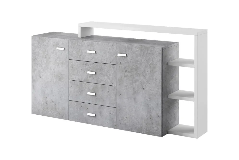 Komoda z nadstawką BOTA 2D4S 181 biała/beton colorado HELVETIA | MIRAT. styl LOFT kolekcja BOTA
