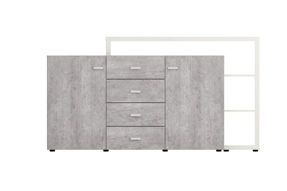 Komoda z nadstawką BOTA 2D4S 181 biała/beton colorado HELVETIA | MIRAT. styl LOFT kolekcja BOTA