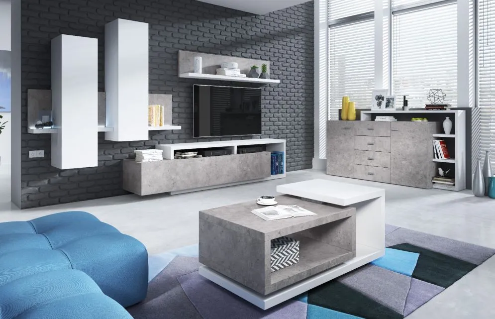 Stolik kawowy BOTA 120x60 biały/beton colorado HELVETIA | MIRAT. styl LOFT kolekcja BOTA