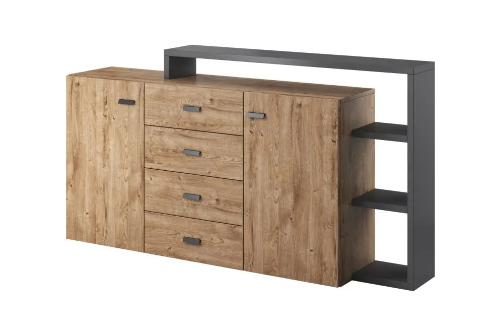 Komoda z nadstawką BOTA 2D4S 181 antracyt/dąb ribbec HELVETIA | MIRAT. styl LOFT kolekcja BOTA