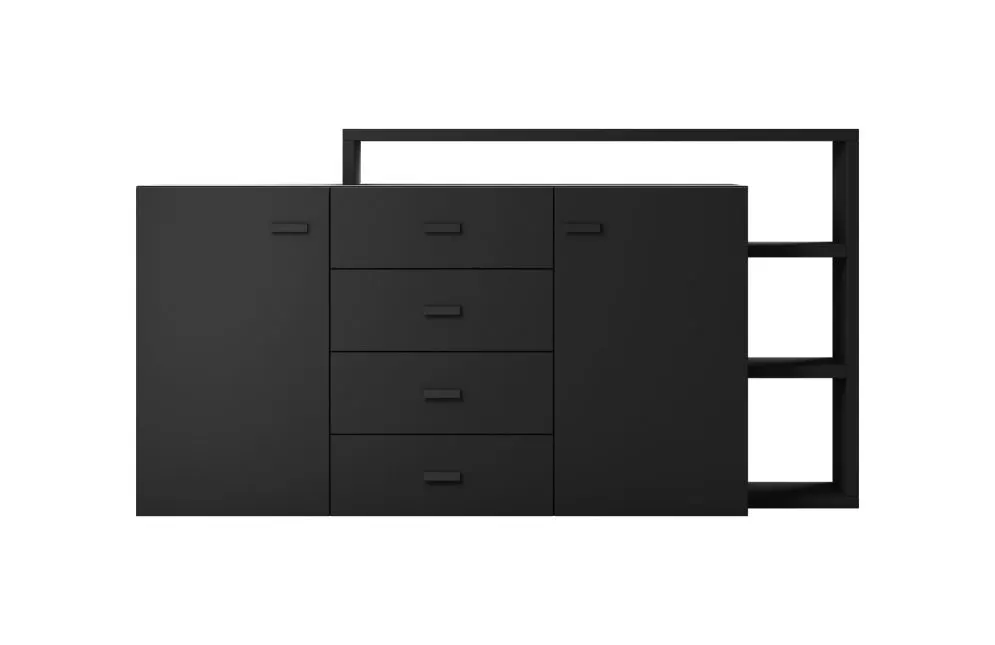Komoda z nadstawką BOTA 2D4S 181 czarna supermat HELVETIA | MIRAT. styl LOFT kolekcja BOTA