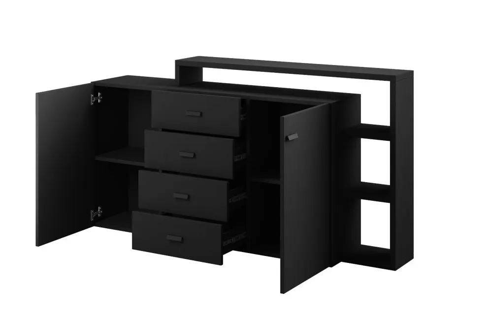 Komoda z nadstawką BOTA 2D4S 181 czarna supermat HELVETIA | MIRAT. styl LOFT kolekcja BOTA