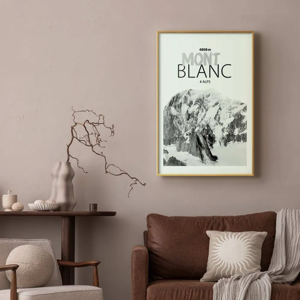 Plakat Mont Blanc 29,7x42 cm z ramą złotą z marginesem | MIRAT.