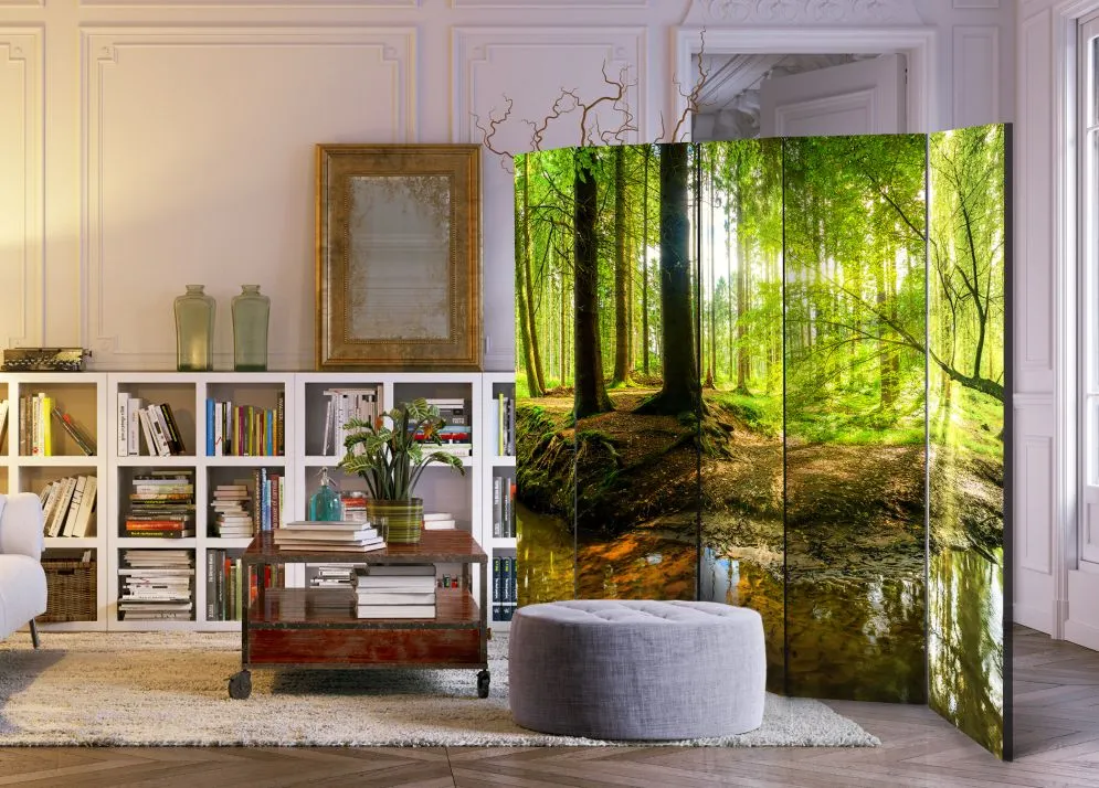 Parawan dwustronny Pejzaże 225x172 cm 5-częściowy żółty | MIRAT.