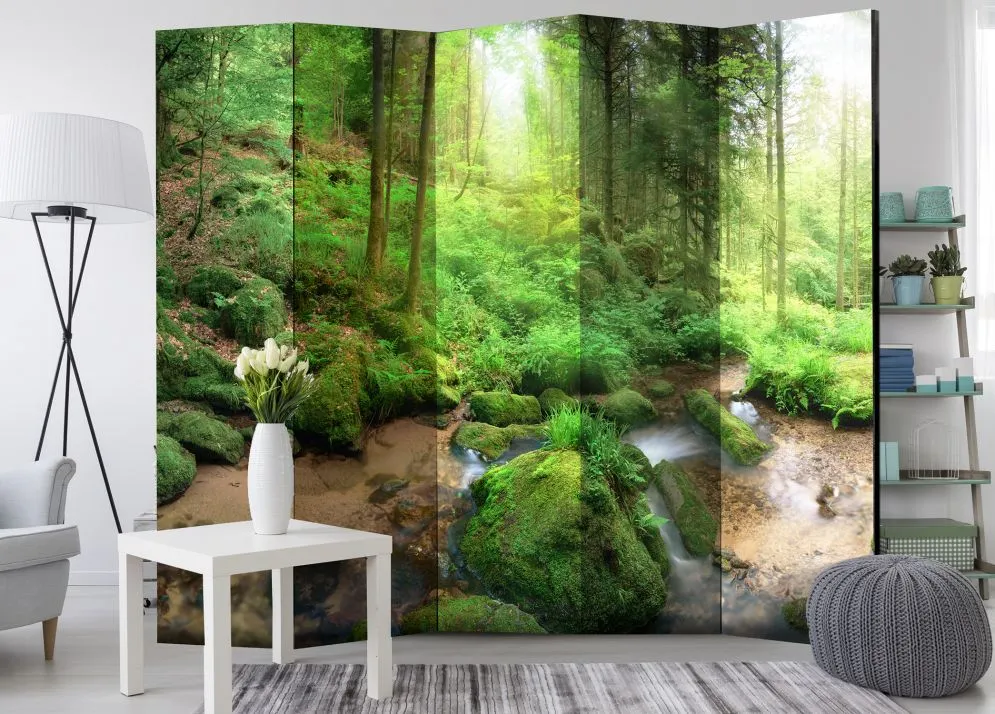 Parawan dwustronny Pejzaże 225x172 cm 5-częściowy zielony | MIRAT.