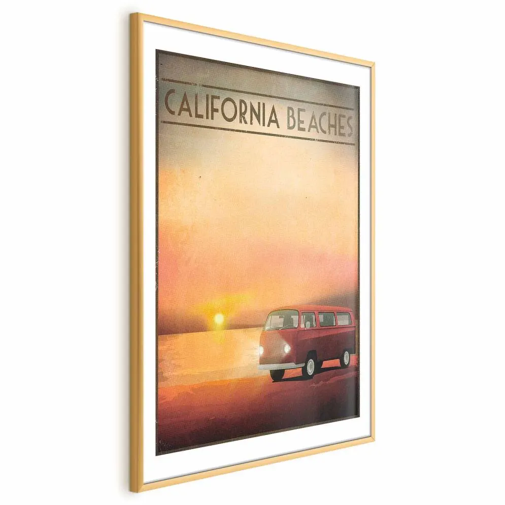 Plakat California Beaches 40x60 cm z ramą złotą z marginesem | MIRAT.