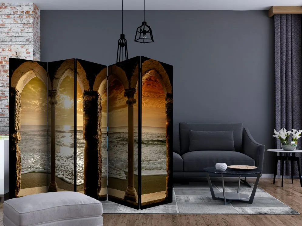 Parawan dwustronny Pejzaże 225x172 cm 5-częściowy brązowy | MIRAT.