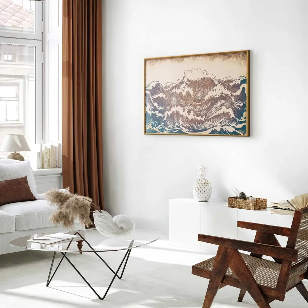 Plakat Olbrzymie fale 60x40 cm z ramą złotą bez marginesu | MIRAT.