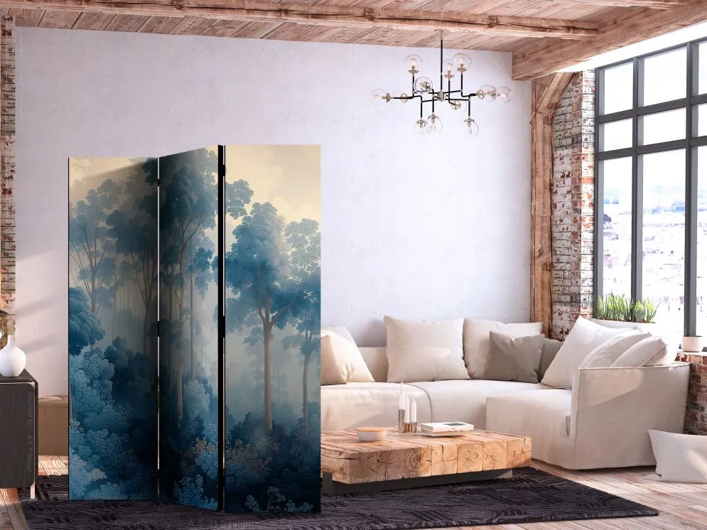 Parawan akustyczny Kwiaty 135x172 cm 3-częściowy niebieski | MIRAT.