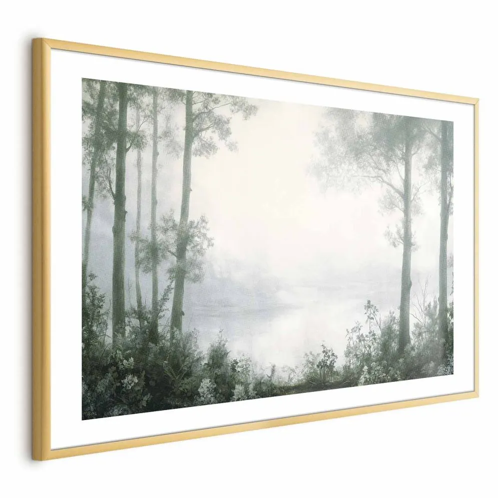 Plakat Lasek i staw 60x40 cm z ramą złotą z marginesem | MIRAT.