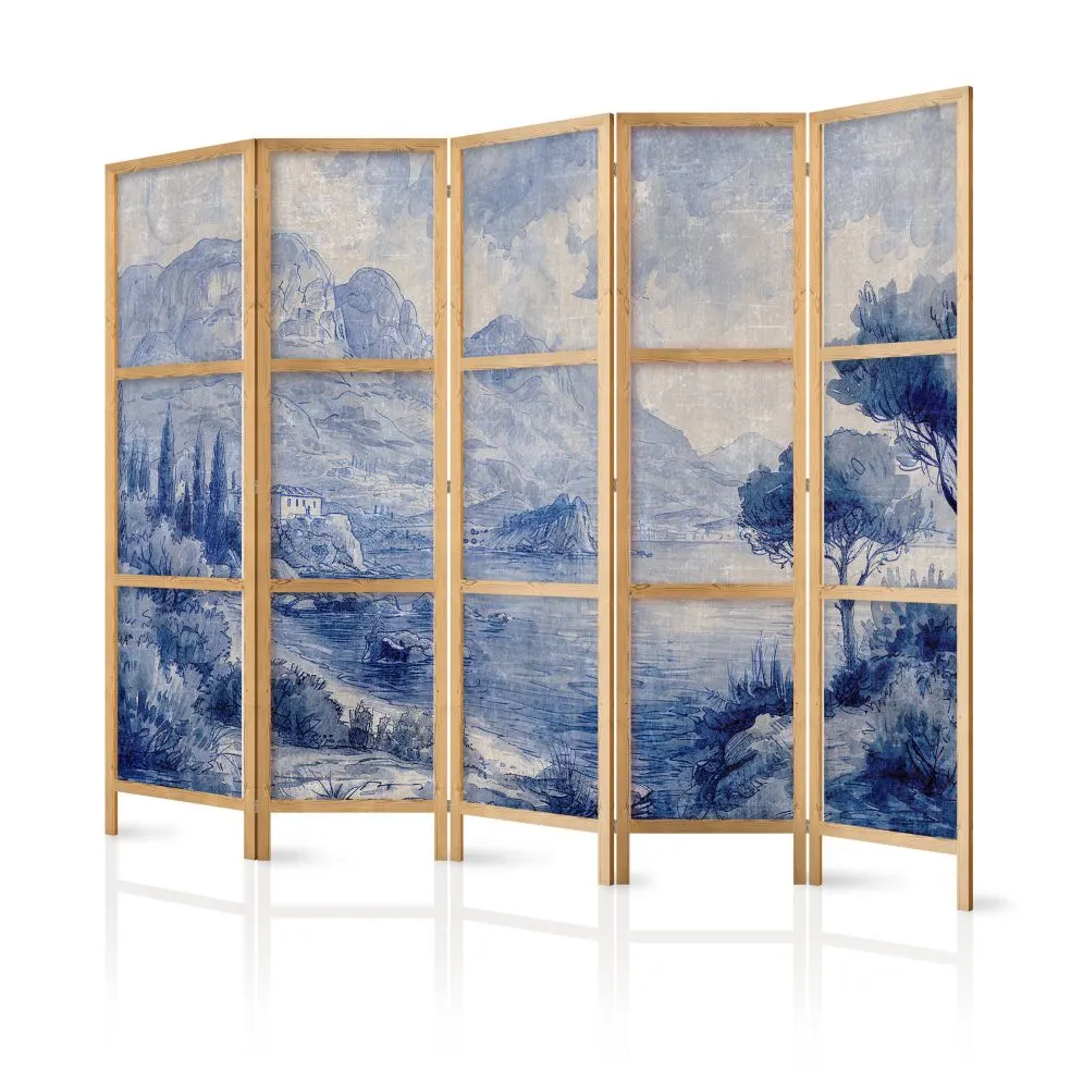 Parawan japoński Pejzaże 225x172 cm 5-częściowy szary | MIRAT.