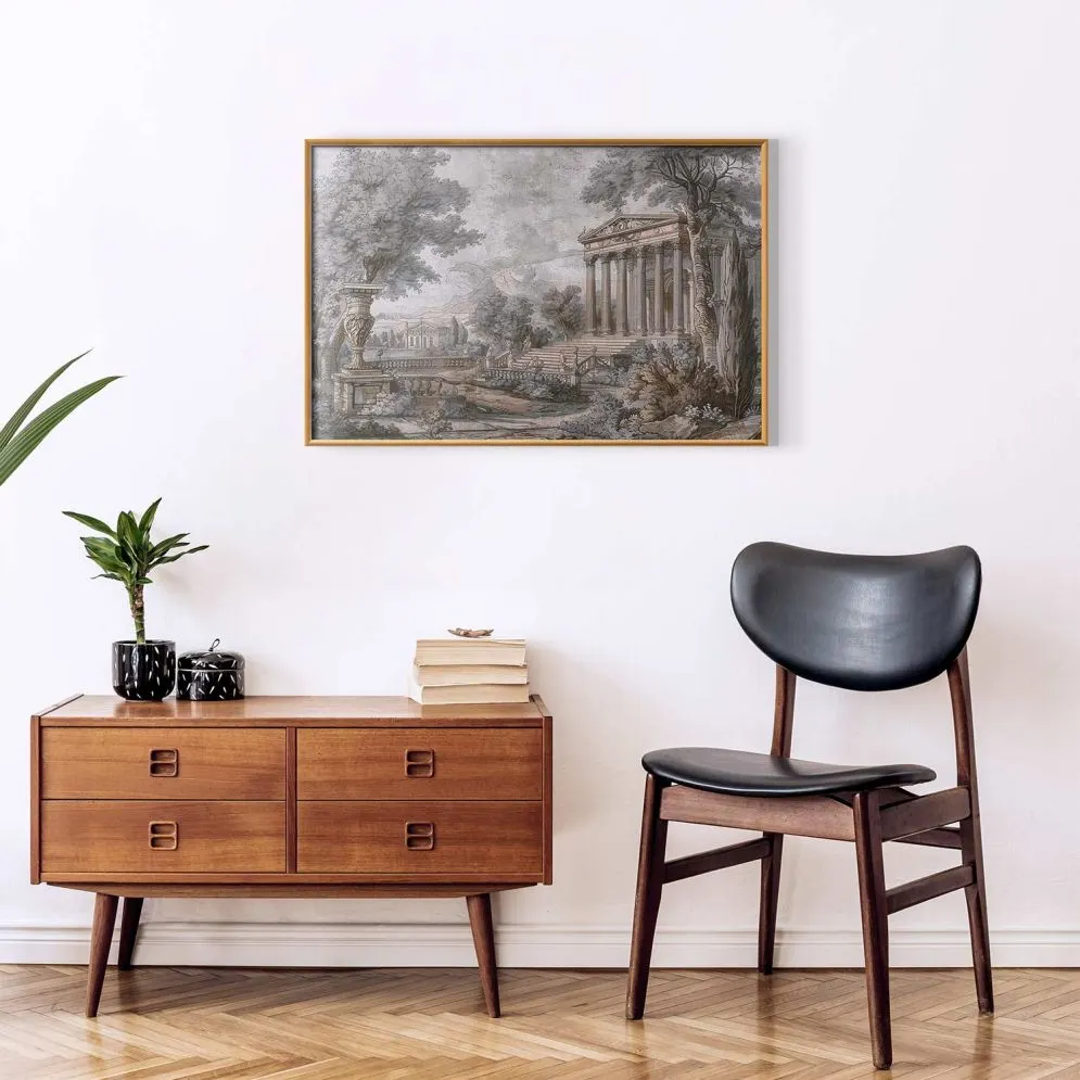 Plakat Świątynia na wzgórzu 90x60 cm z ramą złotą bez marginesu | MIRAT.