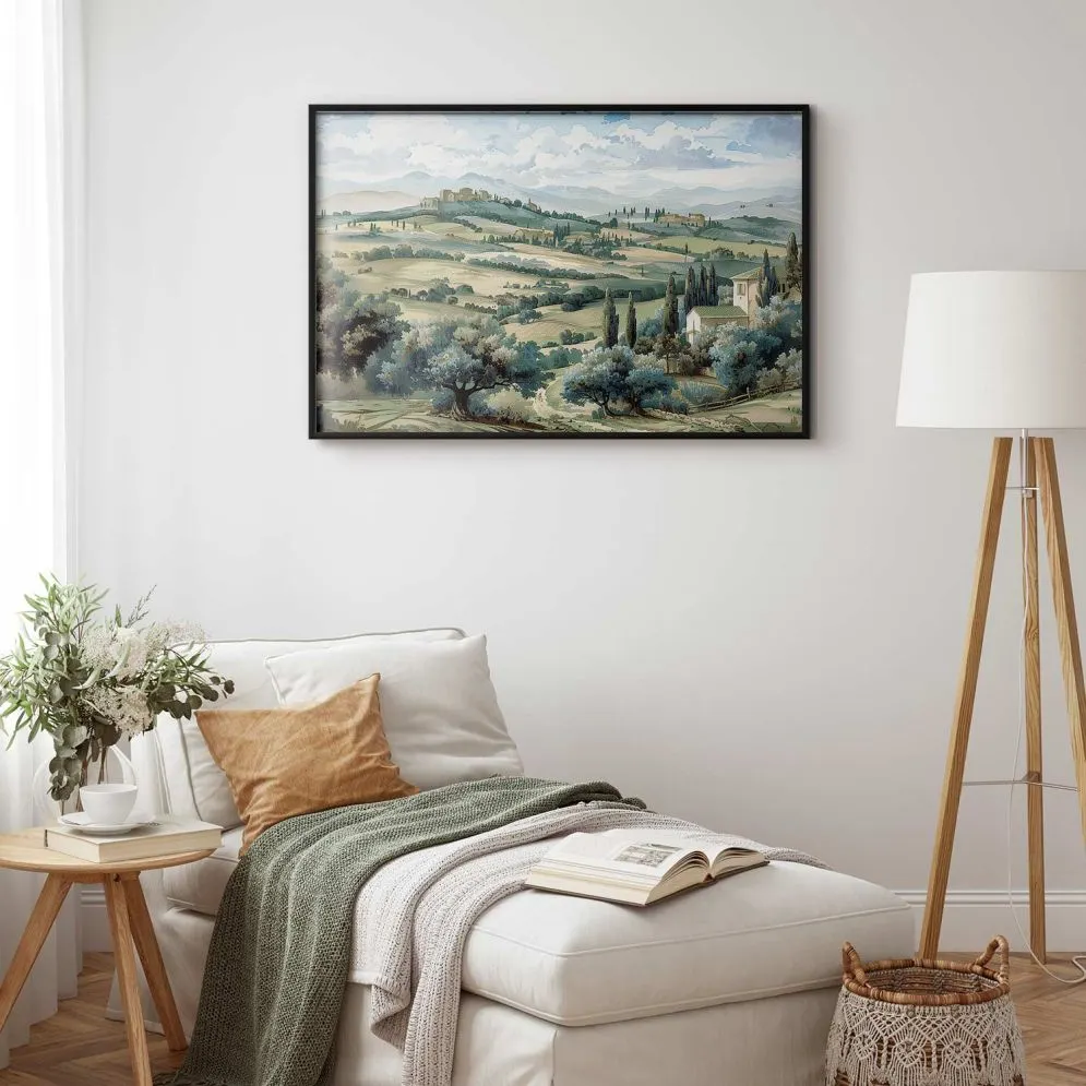 Plakat Pejzaż z polami 90x60 cm z ramą czarną bez marginesu | MIRAT.