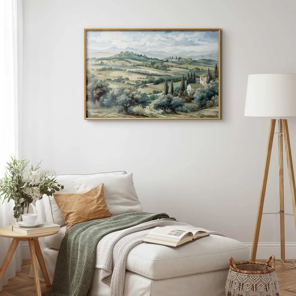 Plakat Pejzaż z polami 90x60 cm z ramą złotą bez marginesu | MIRAT.