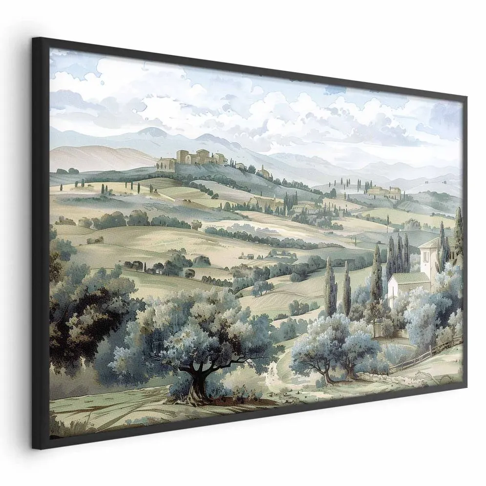 Plakat Pejzaż z polami 90x60 cm z ramą czarną bez marginesu | MIRAT.