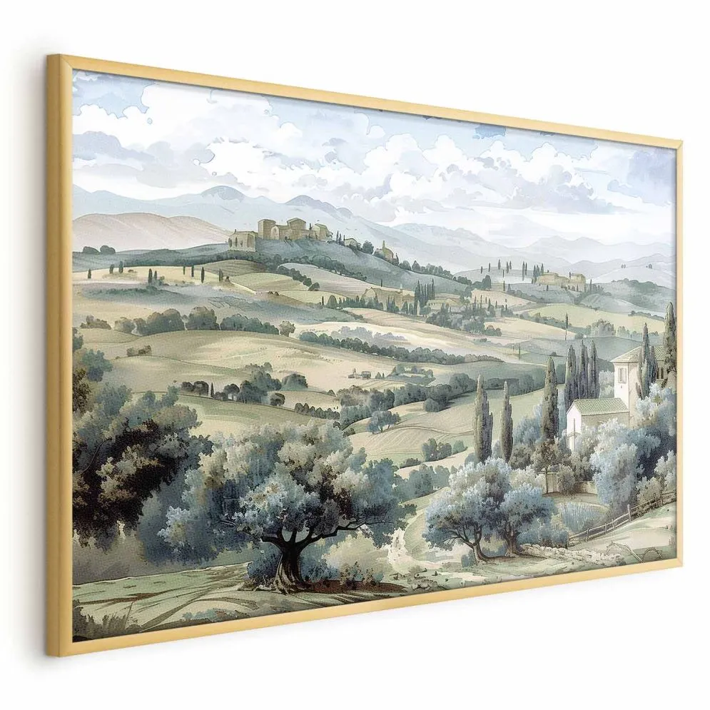 Plakat Pejzaż z polami 90x60 cm z ramą złotą bez marginesu | MIRAT.