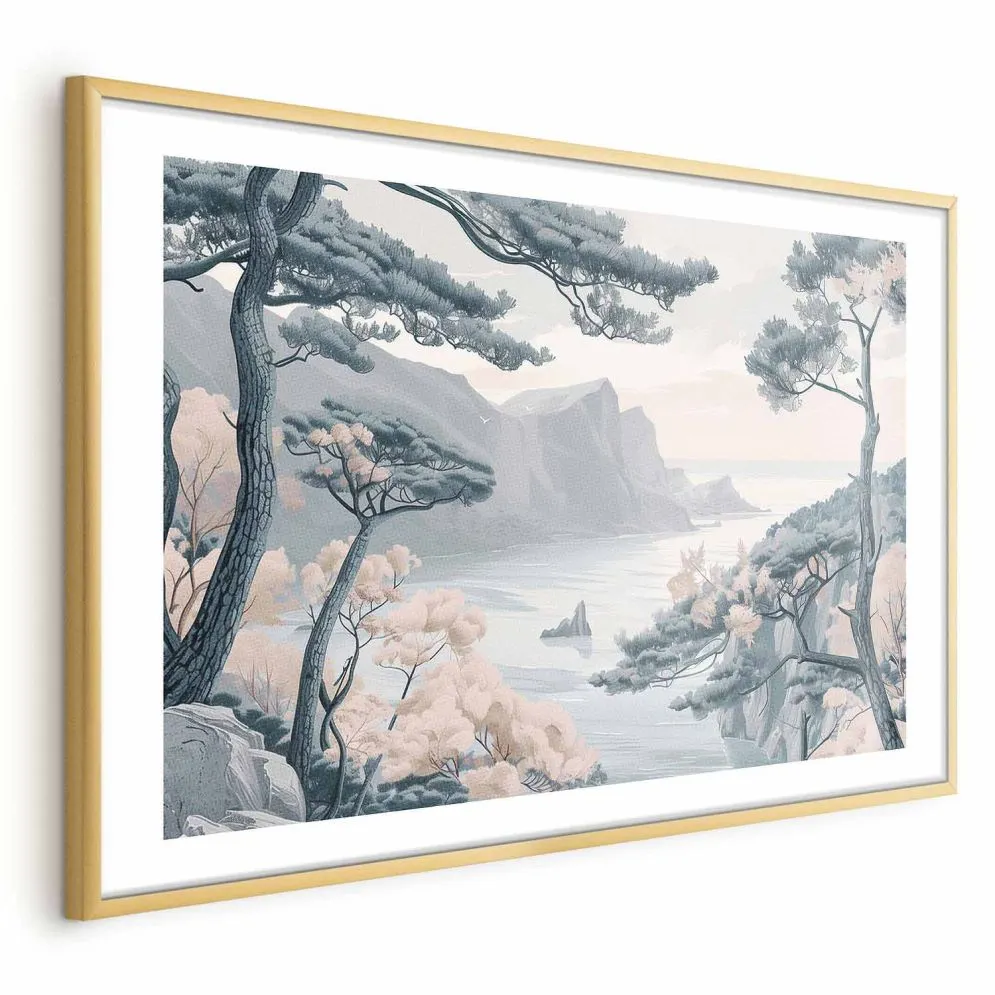Plakat Błękitne wybrzeże 60x40 cm z ramą złotą z marginesem | MIRAT.