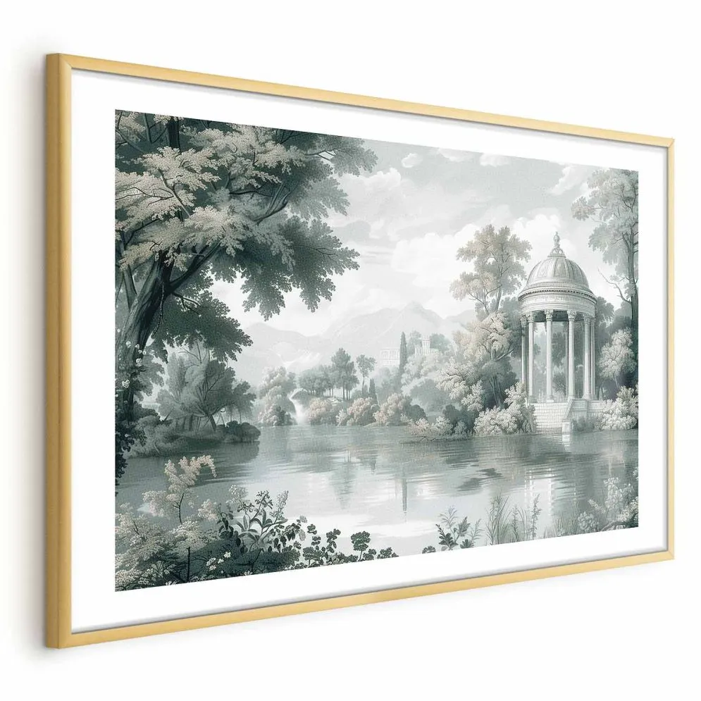 Plakat Pejzaż retro 30x21 cm z ramą złotą z marginesem | MIRAT.