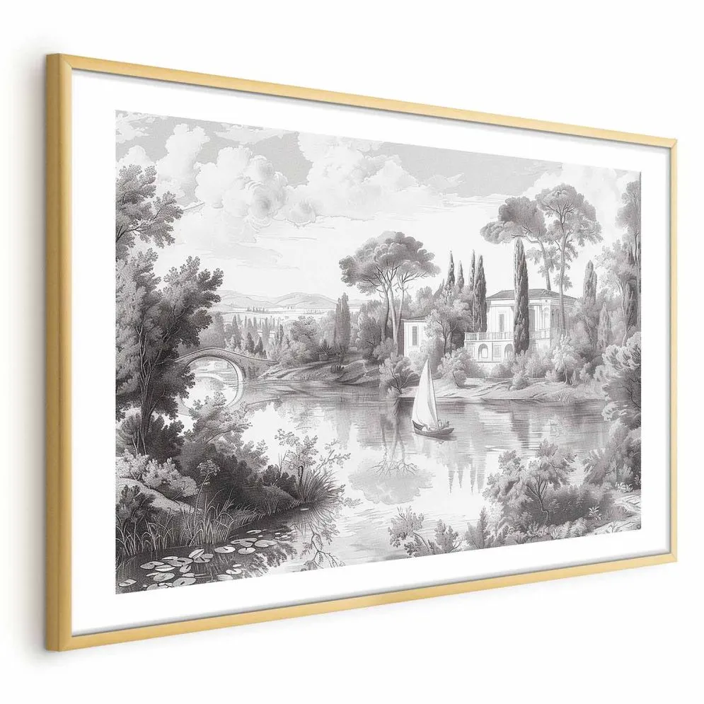 Plakat Pejzaż vintage 60x40 cm z ramą złotą z marginesem | MIRAT.