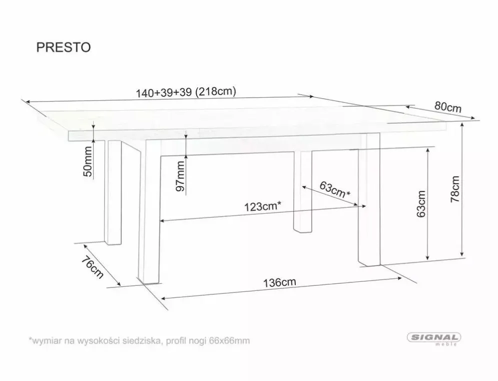 Stół drewniany Presto 140-218x80 cm kaszmir/ dąb cremona torro | MIRAT styl SKANDYNAWSKI