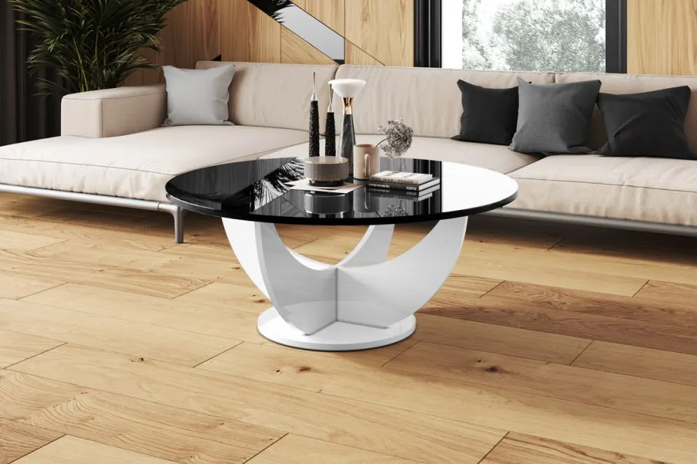 Ława CAPRI 100x100 czarny połysk/biały połysk z finezyjną podstawą I sklep meblowy MIRAT.