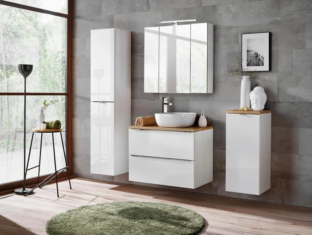 Wąska szafka łazienkowa CAPRI WHITE 830 20 cm biały połysk/dąb craft I sklep meblowy MIRAT. styl SKANDYNAWSKI kolekcja CAPRI