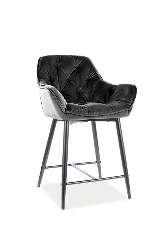 Hoker niski CHERRY H-2 VELVET czarny welurowy barowy | MIRAT. styl GLAMOUR, LOFT