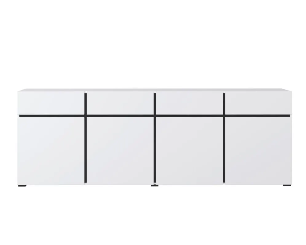 Komoda CROSS 4D4S 225cm biała/czarna czterodrzwiowa I sklep meblowy MIRAT. styl SKANDYNAWSKI