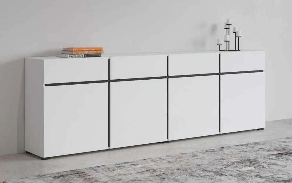 Komoda CROSS 4D4S 225cm biała/czarna czterodrzwiowa I sklep meblowy MIRAT. styl SKANDYNAWSKI