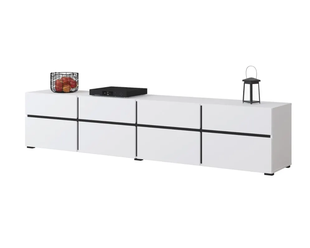 Szafka RTV CROSS 4K4S 225cm biała/czarna z szufladami I sklep meblowy MIRAT. styl SKANDYNAWSKI kolekcja HV-CROSS