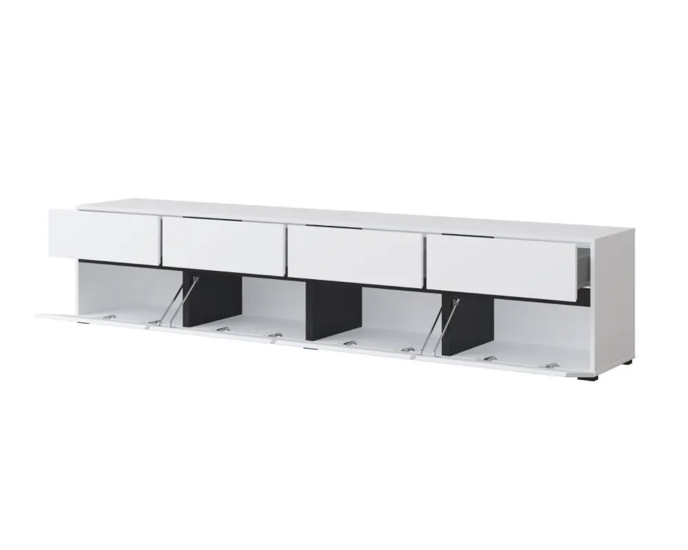 Szafka RTV CROSS 4K4S 225cm biała/czarna z szufladami I sklep meblowy MIRAT. styl SKANDYNAWSKI kolekcja HV-CROSS