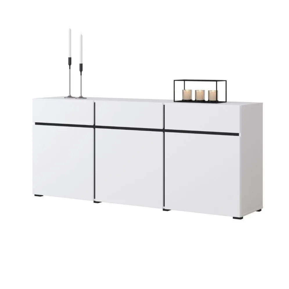 Komoda CROSS 3D3S 180cm biała/czarna trzydrzwiowa I sklep meblowy MIRAT. styl SKANDYNAWSKI
