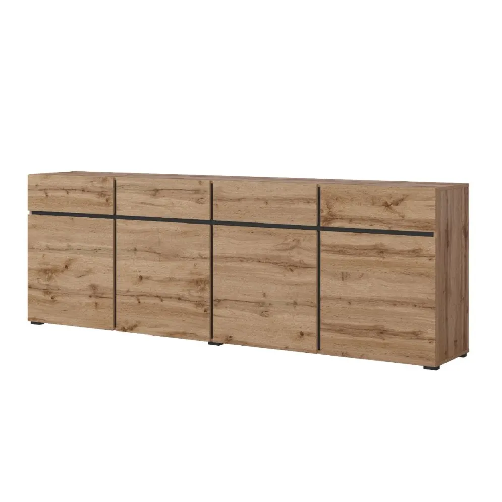 Komoda CROSS 4D4S 225cm dąb wotan/czarna drewniana I sklep meblowy MIRAT. styl SKANDYNAWSKI kolekcja HV-CROSS