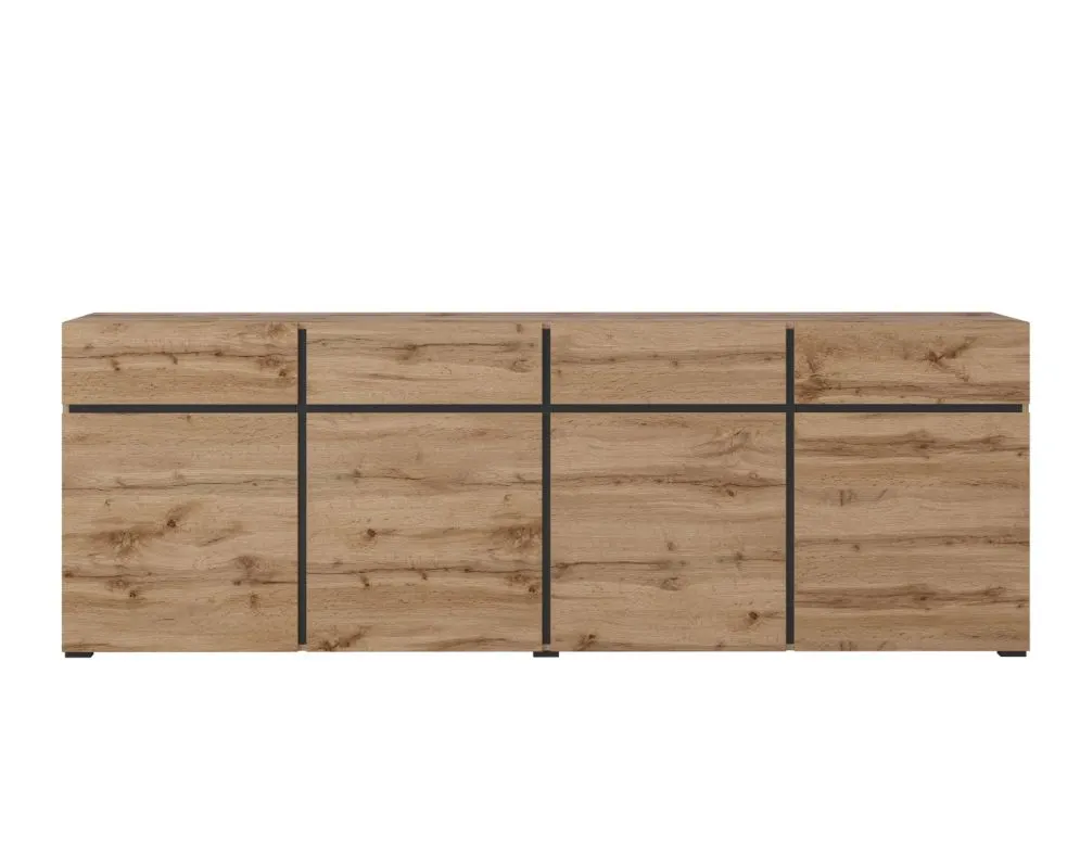 Komoda CROSS 4D4S 225cm dąb wotan/czarna drewniana I sklep meblowy MIRAT. styl SKANDYNAWSKI kolekcja HV-CROSS
