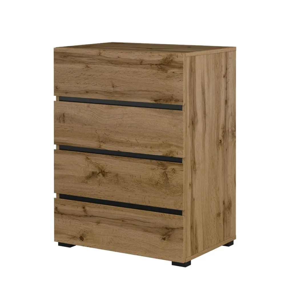 Komoda CROSS 4S 60cm dąb wotan/czarna z szufladami I sklep meblowy MIRAT. styl SKANDYNAWSKI kolekcja HV-CROSS