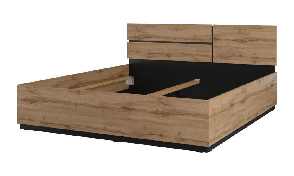 Łóżko CROSS 180x200 dąb wotan/czarne drewniane I sklep meblowy MIRAT. styl SKANDYNAWSKI kolekcja HV-CROSS