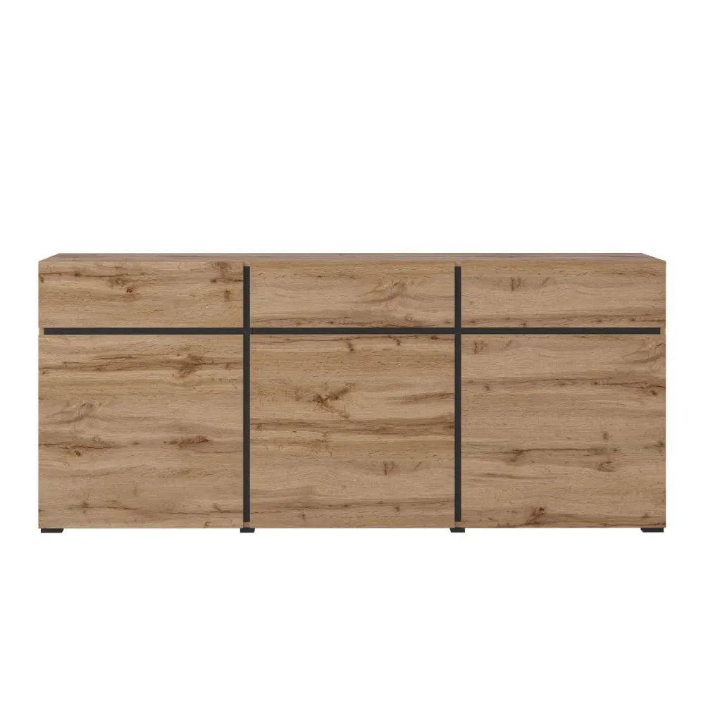 Komoda CROSS 3D3S 180cm dąb wotan/czarna trzydrzwiowa I sklep meblowy MIRAT. styl SKANDYNAWSKI kolekcja HV-CROSS
