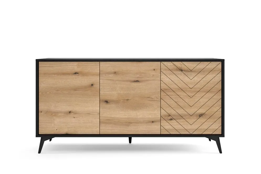 Komoda GALAXY 3D 154 cm czarna/dąb evoke I sklep meblowy MIRAT. styl LOFT kolekcja GALAXY PIASKI
