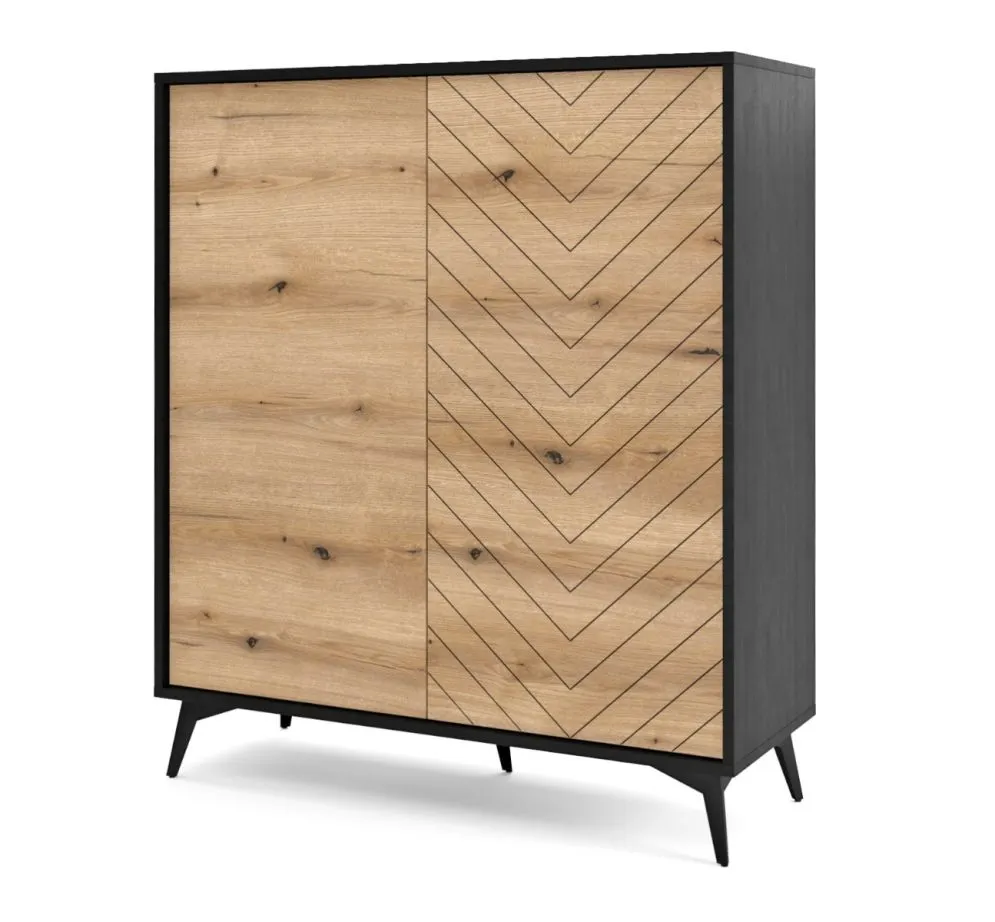 Komoda wysoka GALAXY 2D 104 cm czarna/dąb evoke I sklep meblowy MIRAT. styl LOFT kolekcja GALAXY PIASKI