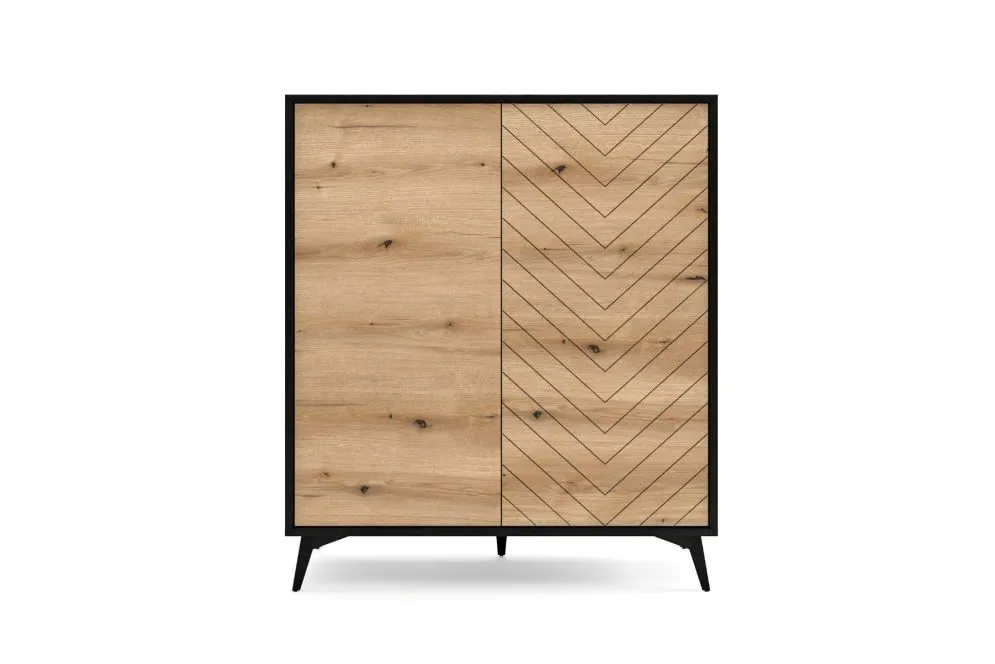 Komoda wysoka GALAXY 2D 104 cm czarna/dąb evoke I sklep meblowy MIRAT. styl LOFT kolekcja GALAXY PIASKI