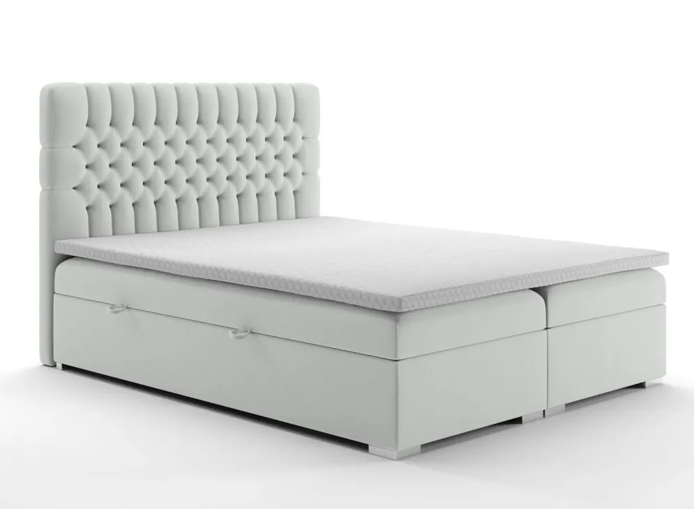 Łóżko kontynentalne RUBID 140 jasno szare velvet z pojemnikiem do sypialni | MIRAT. styl GLAMOUR
