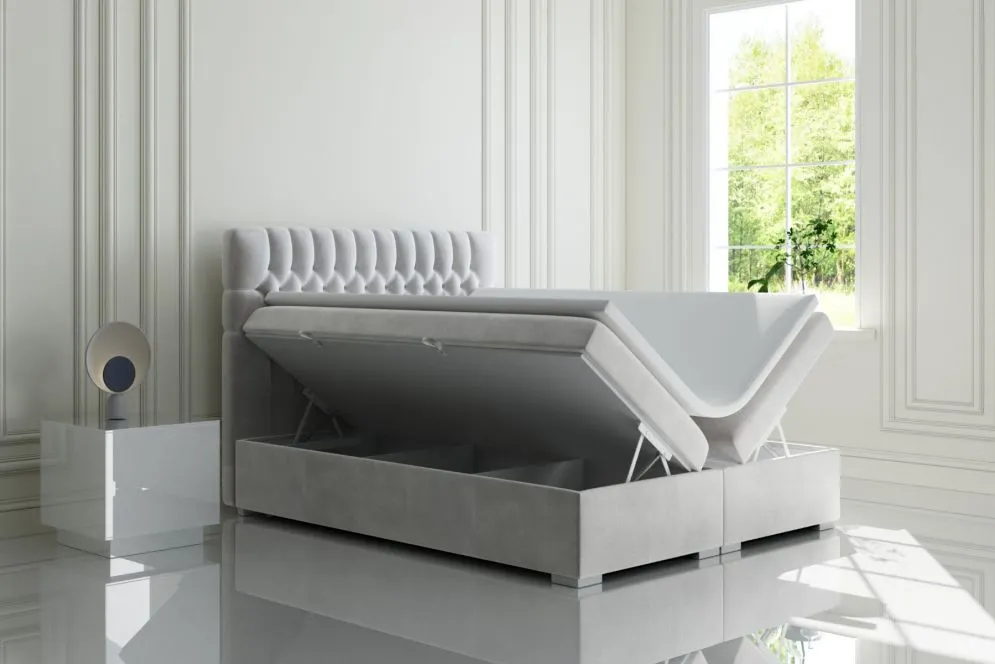 Łóżko kontynentalne RUBID 140 zielone velvet z pojemnikiem do sypialni | MIRAT. styl GLAMOUR