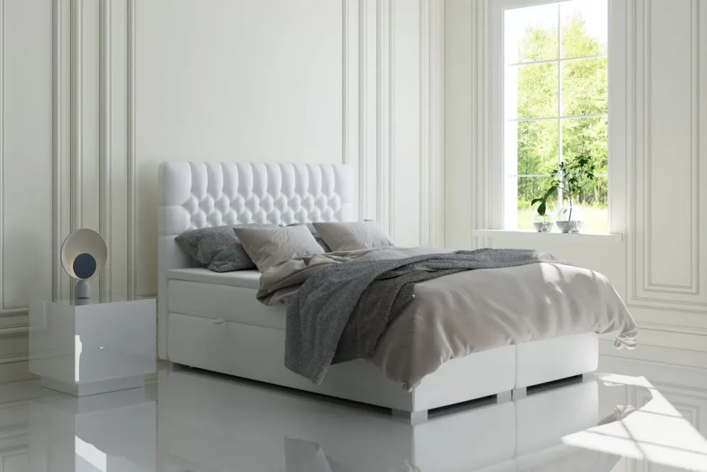 Łóżko kontynentalne RUBID 140 zielone velvet z pojemnikiem do sypialni | MIRAT. styl GLAMOUR