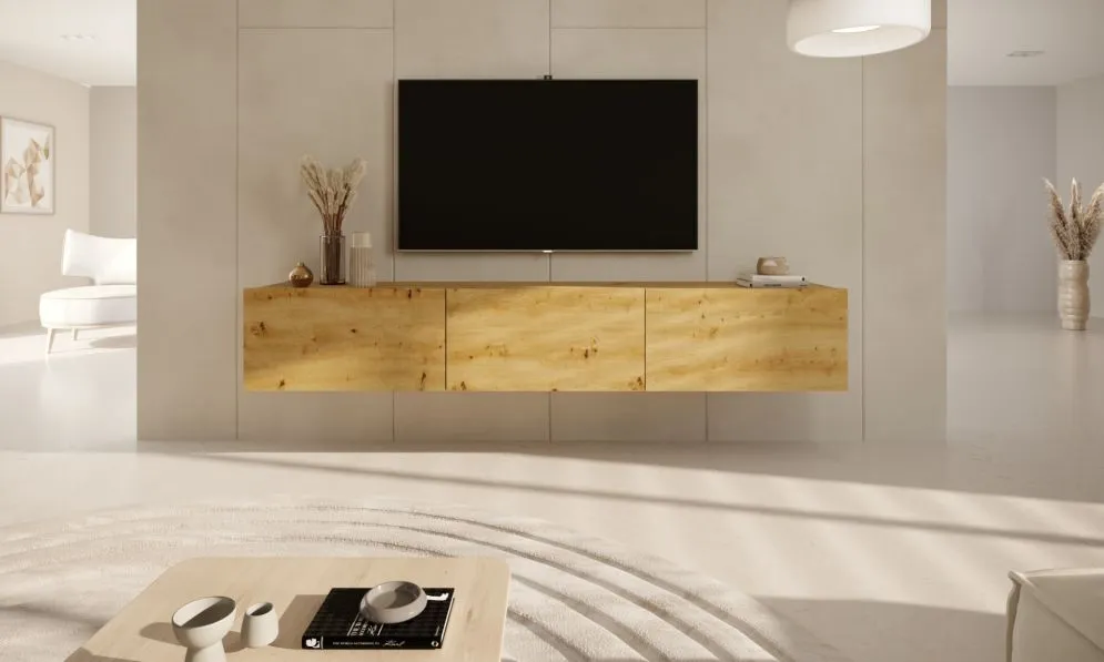 Szafka RTV GABI 180cm dąb artisan wisząca 3-przegrody I sklep meblowy MIRAT.  kolekcja GABI