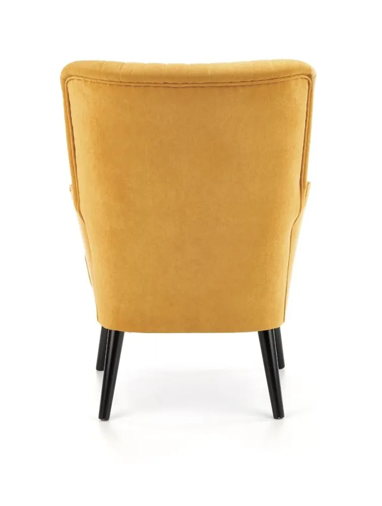 Fotel do salonu DELGADO VELVET musztardowy na drewnianych nogach | MIRAT. styl LOFT