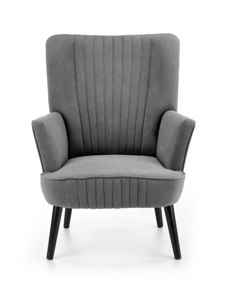 Fotel do salonu DELGADO VELVET szary z przeszyciami | MIRAT. styl LOFT