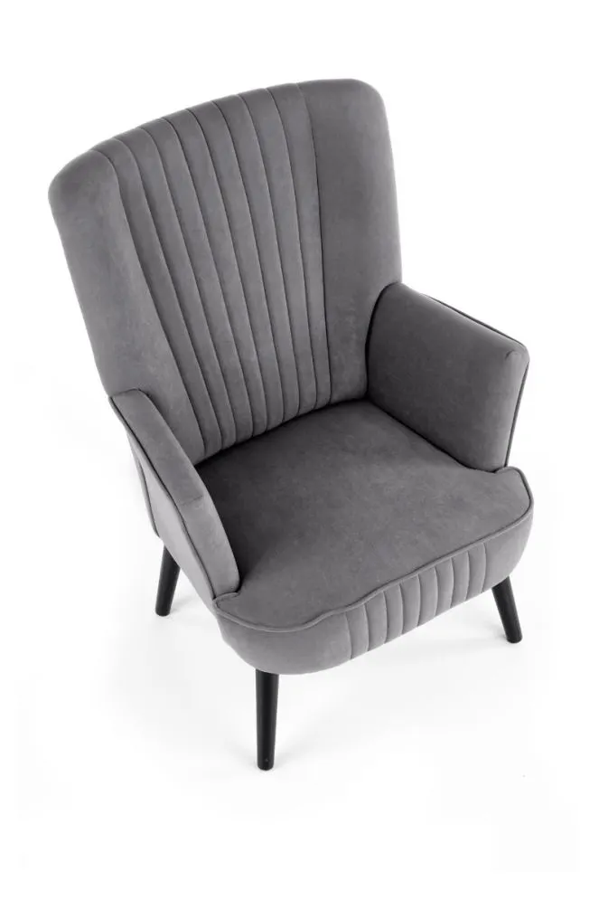 Fotel do salonu DELGADO VELVET szary z przeszyciami | MIRAT. styl LOFT