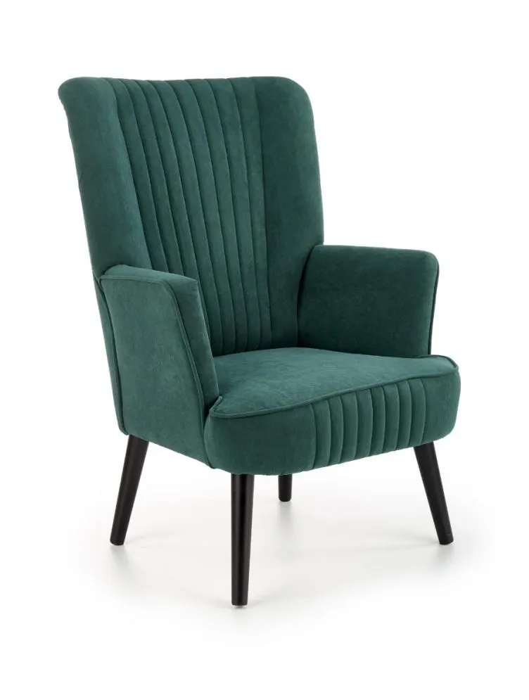 Fotel do salonu DELGADO VELVET ciemnozielony na drewnianych nogach | MIRAT. styl LOFT